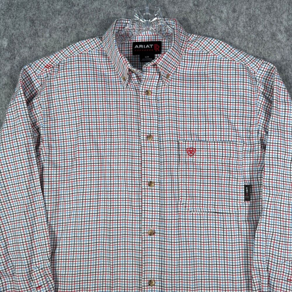Ariat FR Shirt Mens M White Red Long Sleeve Flame Resistance Plaid Workwear